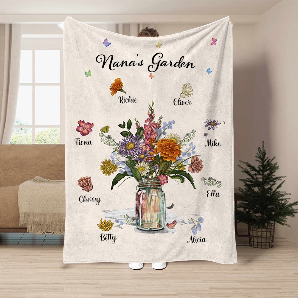Personalised Nana's Garden Birth Flower Blanket with Names