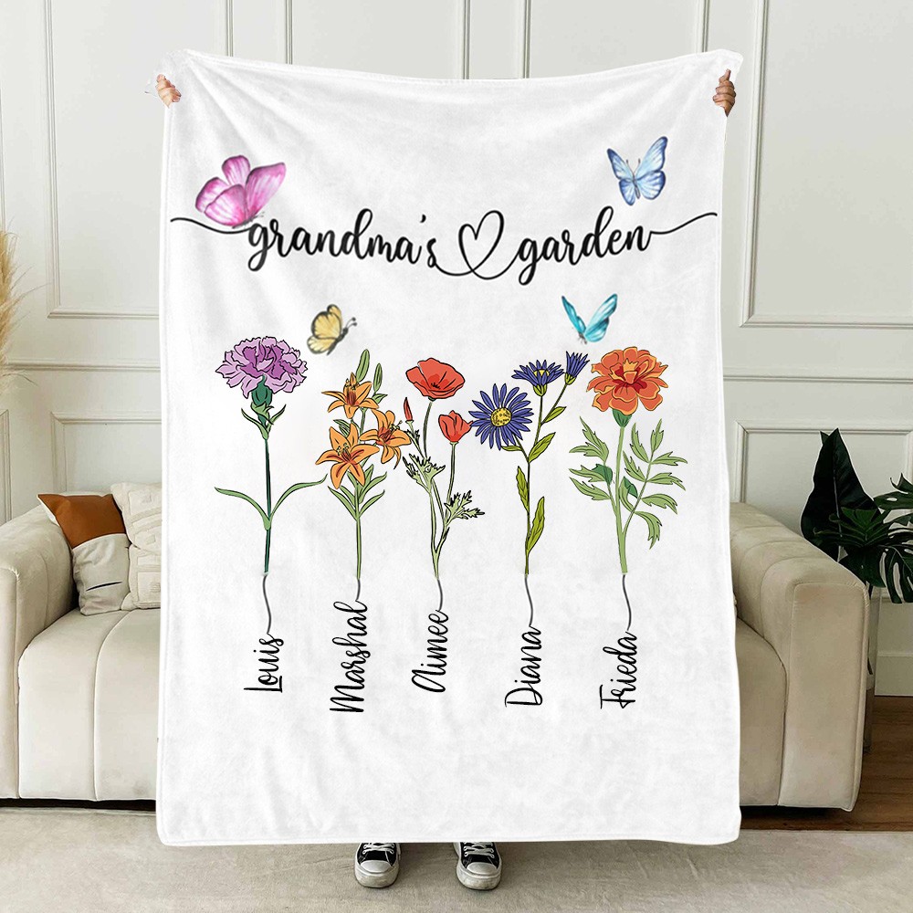 Personalised Grandma's Garden Birth Flower Blanket with Names