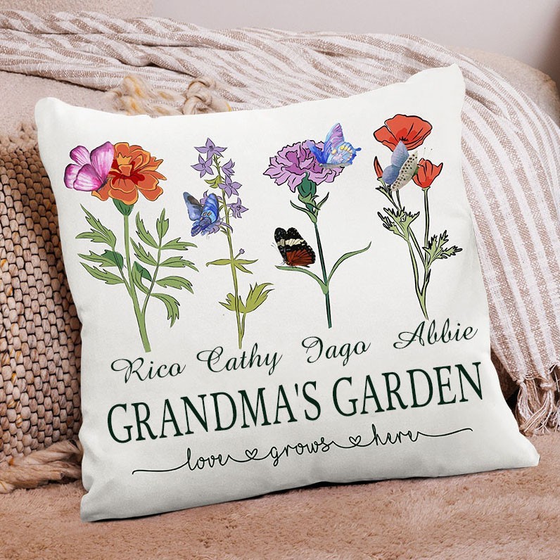 Personalised Birth Month Flower Pillow for Grandma