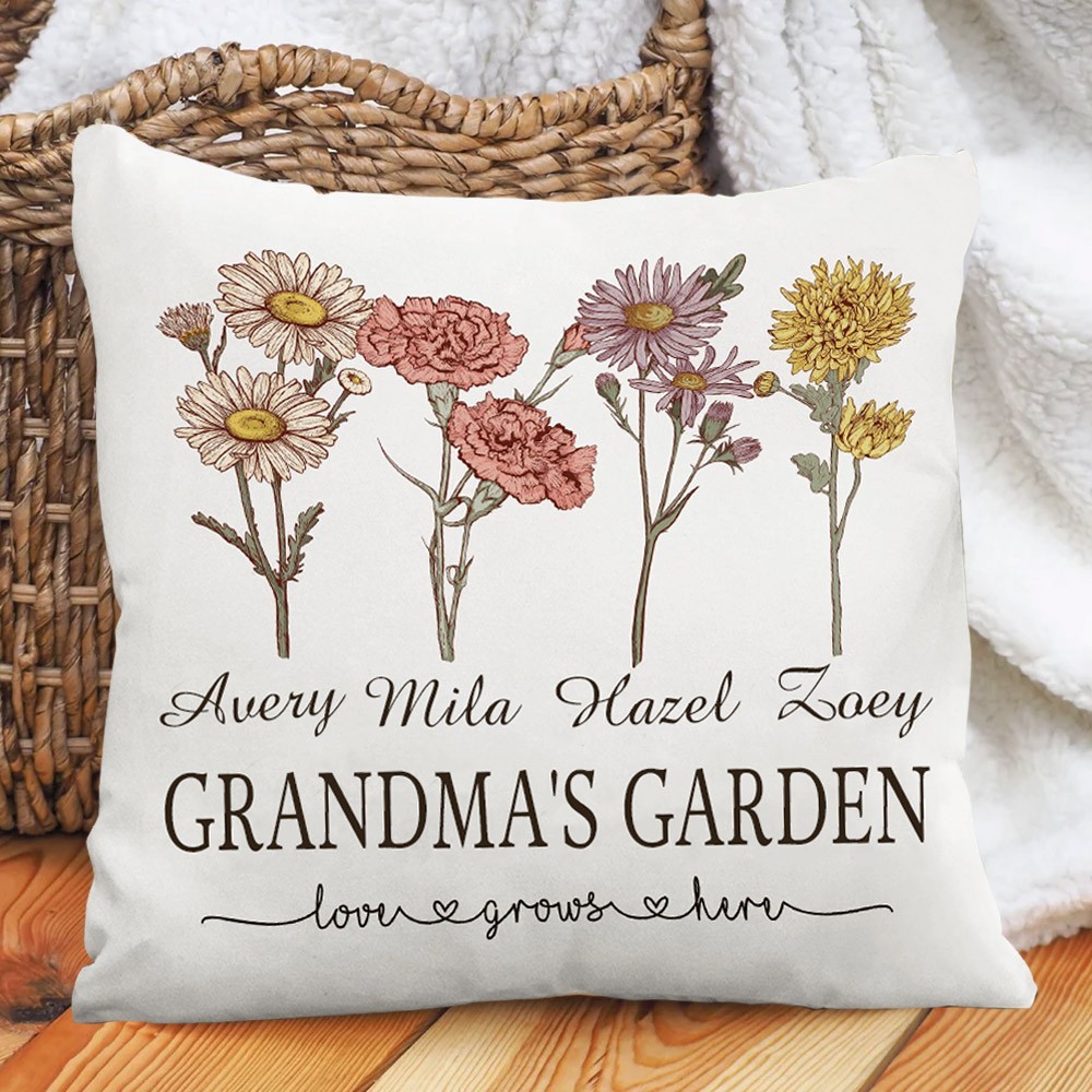 Personalised "Love Grows Here" Birth Flower Pillow for Her