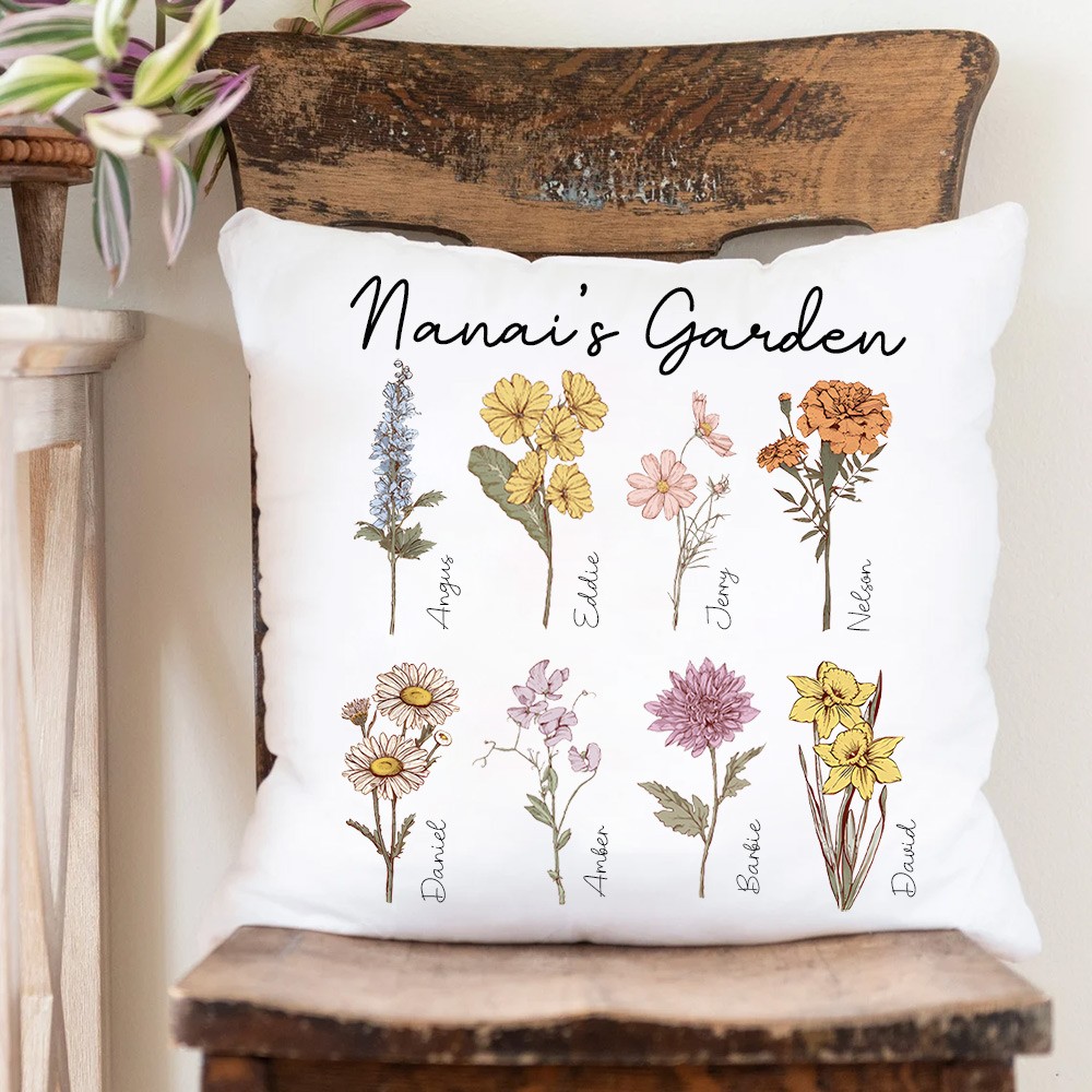 Personalised Birth Month Flower Pillow for Mum