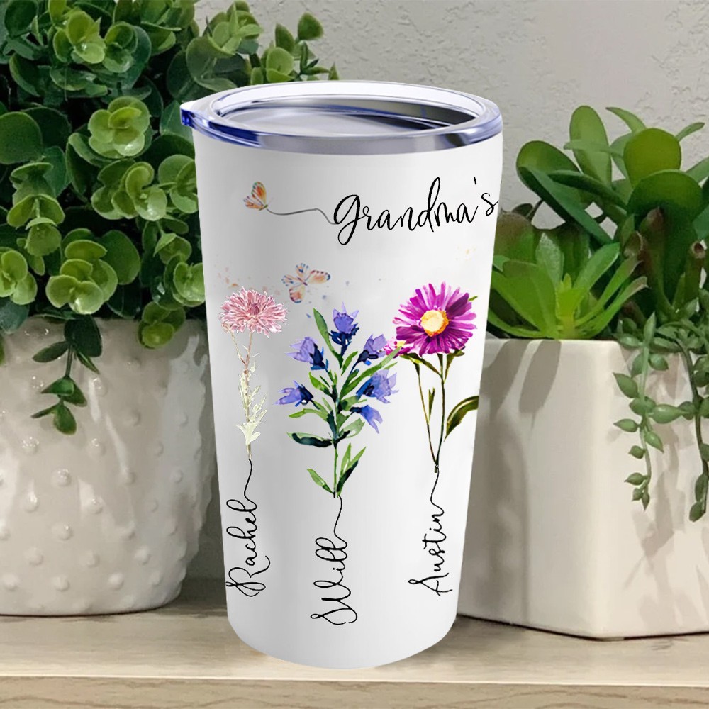 Personalised Grandma's Garden Birth Flower Tumbler