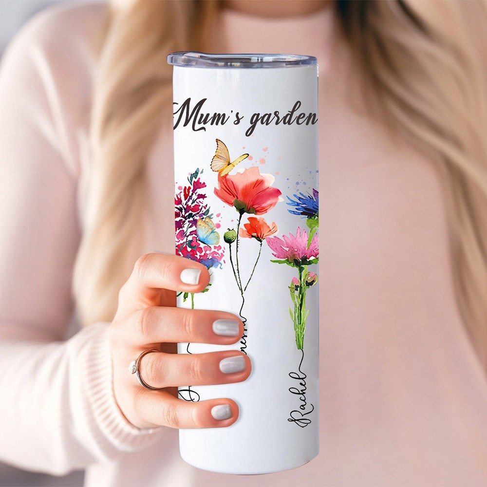 Personalised Mum's Garden Birth Flower Tumbler
