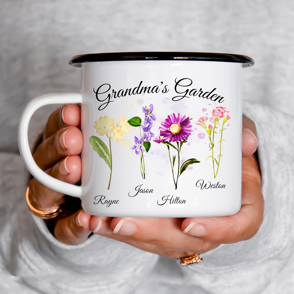 Personalised Birth Flower Camping Mug for Mum Grandma