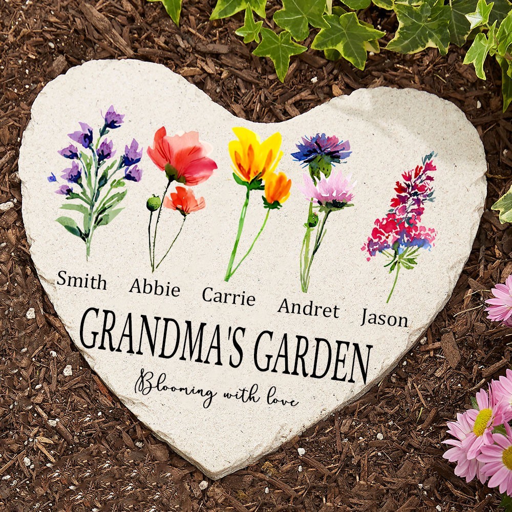 Personalised Birth Flower Heart Shape Plaque For Grandma,Mum