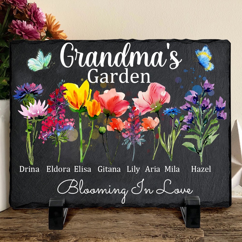 Personalised Birth Flower Black Decorative Plaque For Grandma,Mum