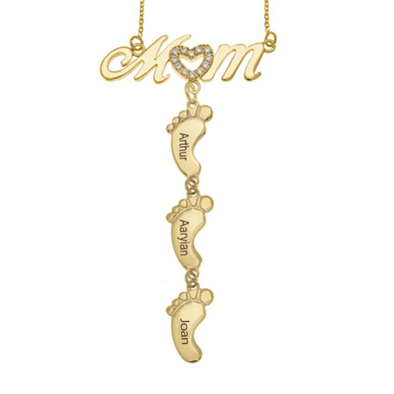 Personalised 1-10 Engraved Name Baby Feet Pendants Mum Necklace Family Gift For Mum Grandma