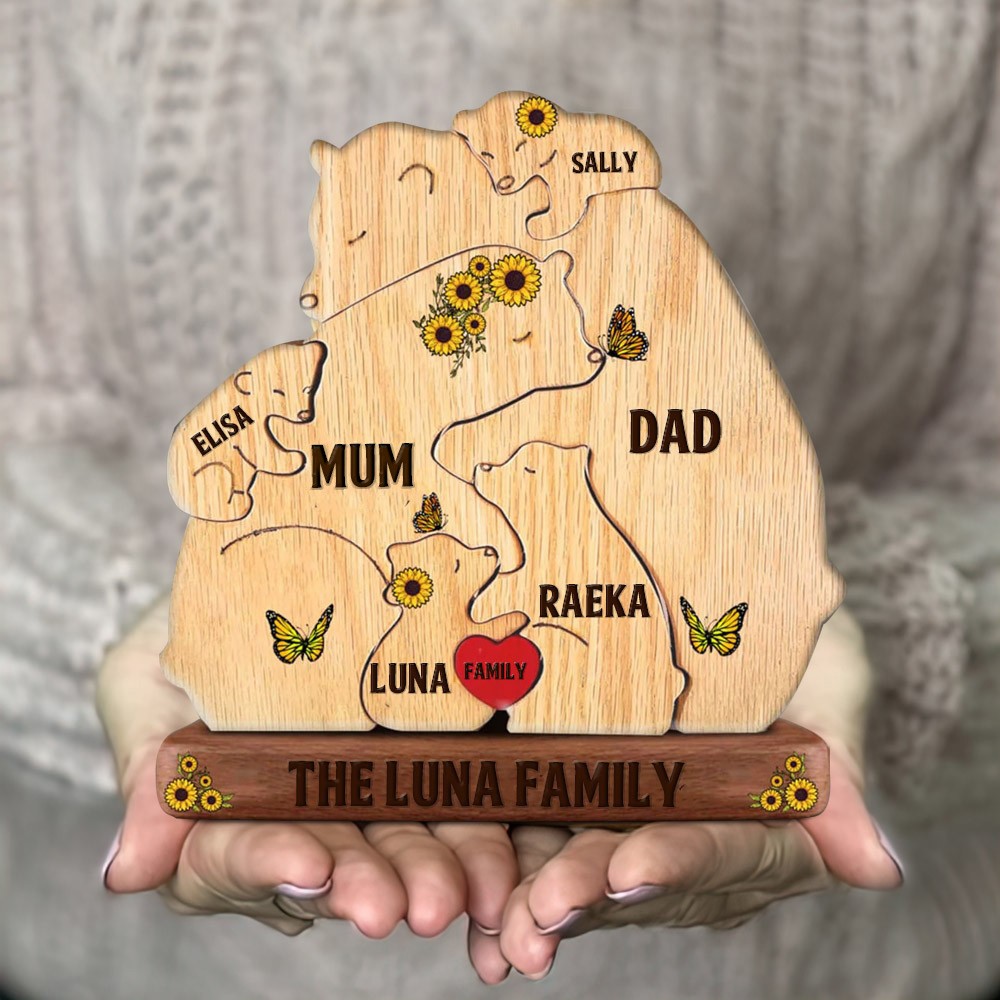 Personalised Sunflower Wooden Bear Family Names Puzzle