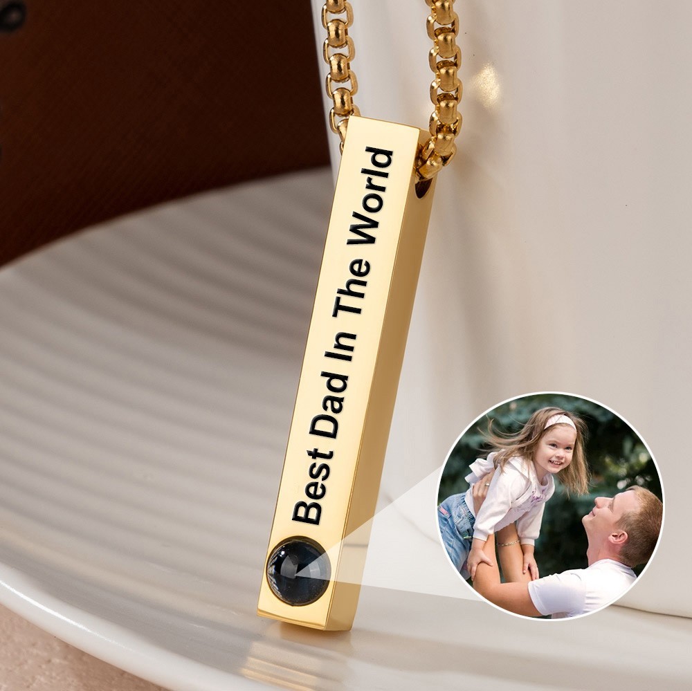 Personalised Engraving Bar Necklace with Photo Inside Necklace
