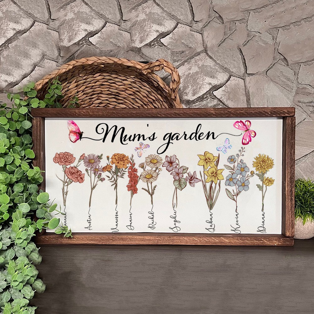 Custom Birth Month Flowers Wooden Family Frame Sign Personalised Gift For Mum Grandma Mother's Day Gift