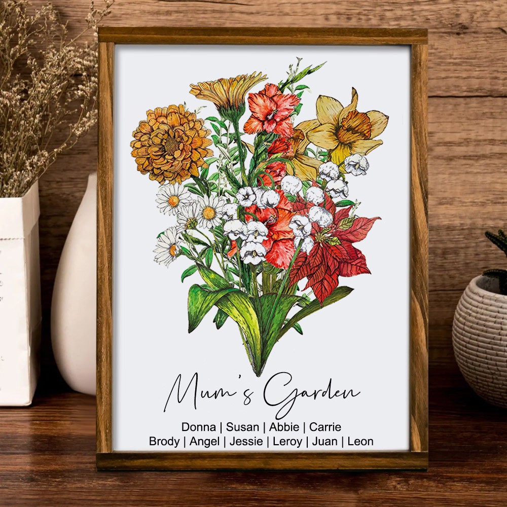 Personalised Mum's Garden Birth Flowers Bouquet Family Frame Sign Heartful Gift for Mum Grandma Mother's Day Gift Ideas
