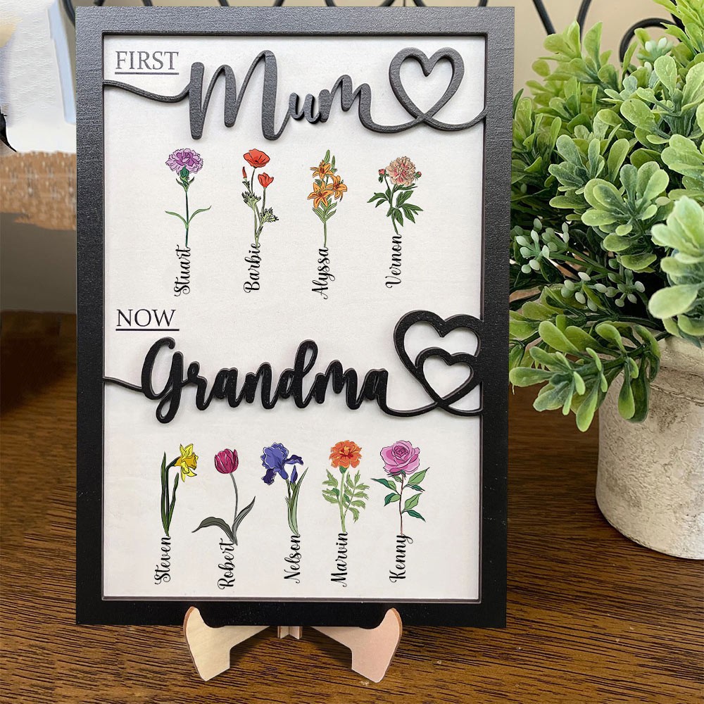 Personalised First Mum Now Grandma Birth Flower Frame Names Sign Perfect Gift For Mum Grandma Mother's Day Gift Ideas