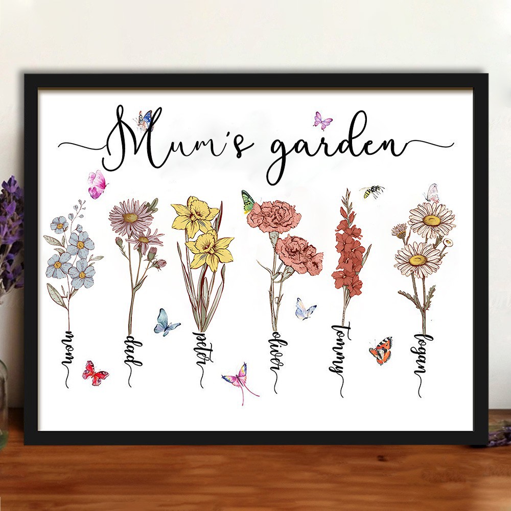 Mum's Garden Birth Month Flower Frame with Names Custom Unique Gifts for Grandma Mum Mother's Day Gift Ideas