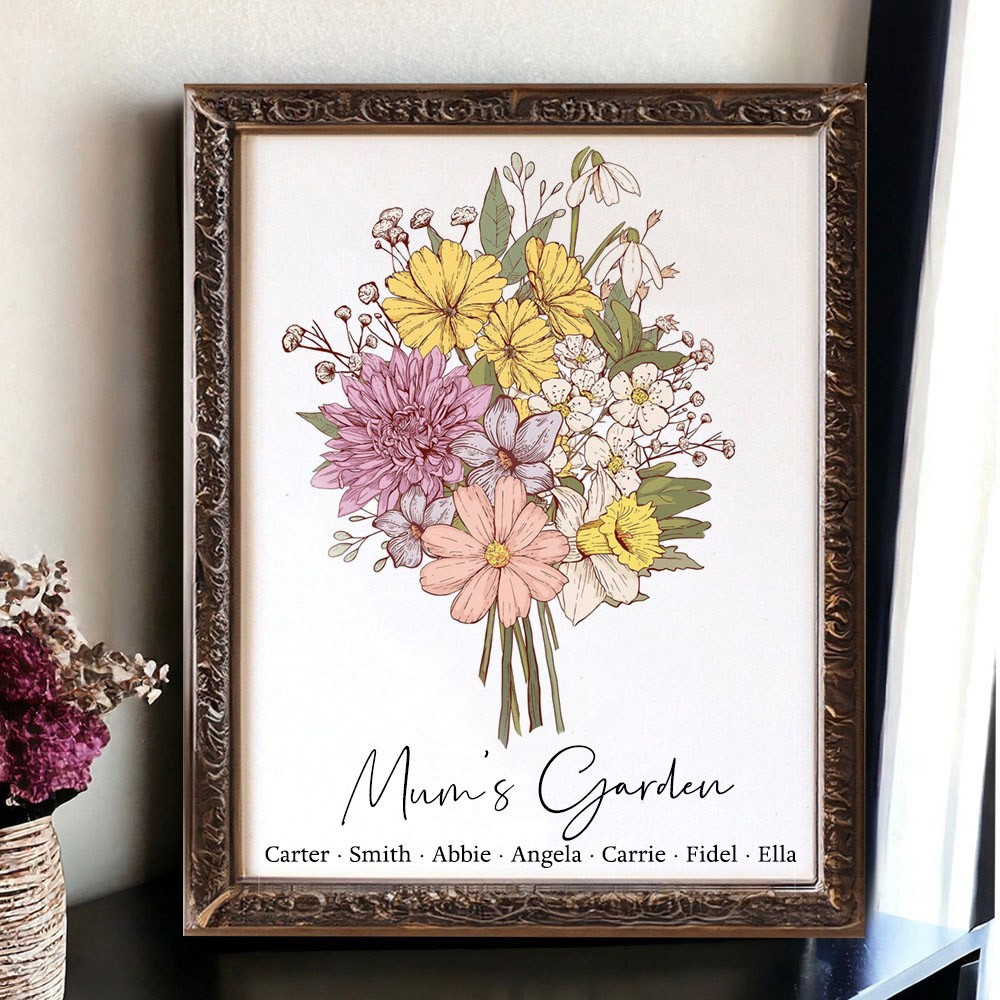 Personalised Mum's Garden Birth Flower Bouquet Frame Gifts for Mum Grandma Christmas Gift
