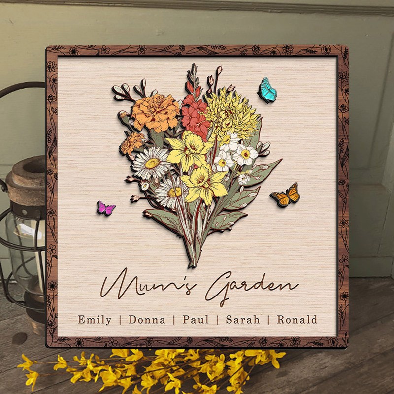 Personalised Mum's Garden Birth Month Flower Wooden Frame Unique Gifts for Mum Grandma Christmas Gift Ideas