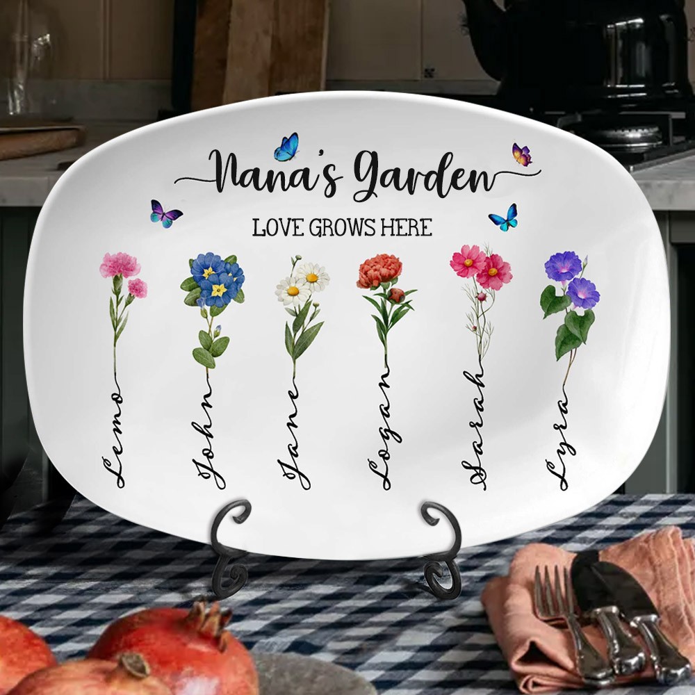Personalised Love Grows Here Birth Flower Platter
