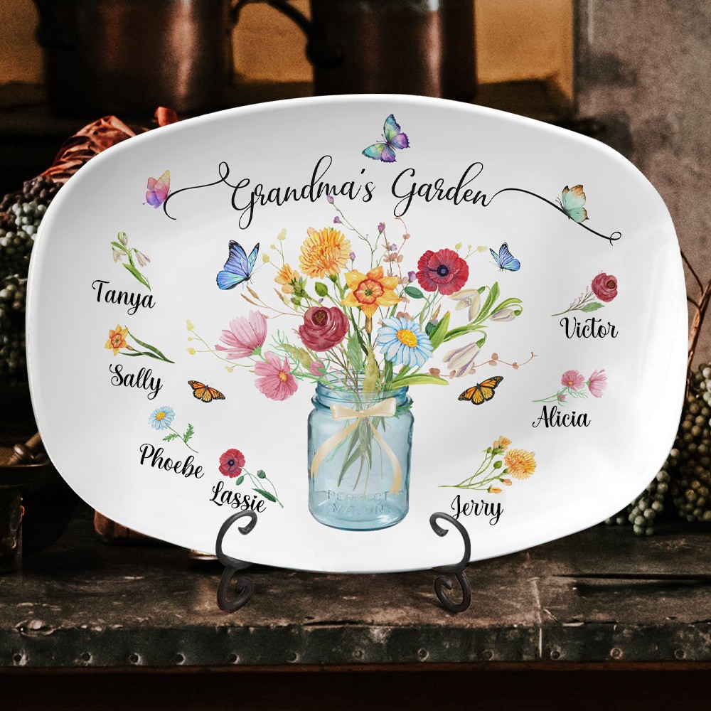 Personalised Family Birth Flower Platter with Kids Names