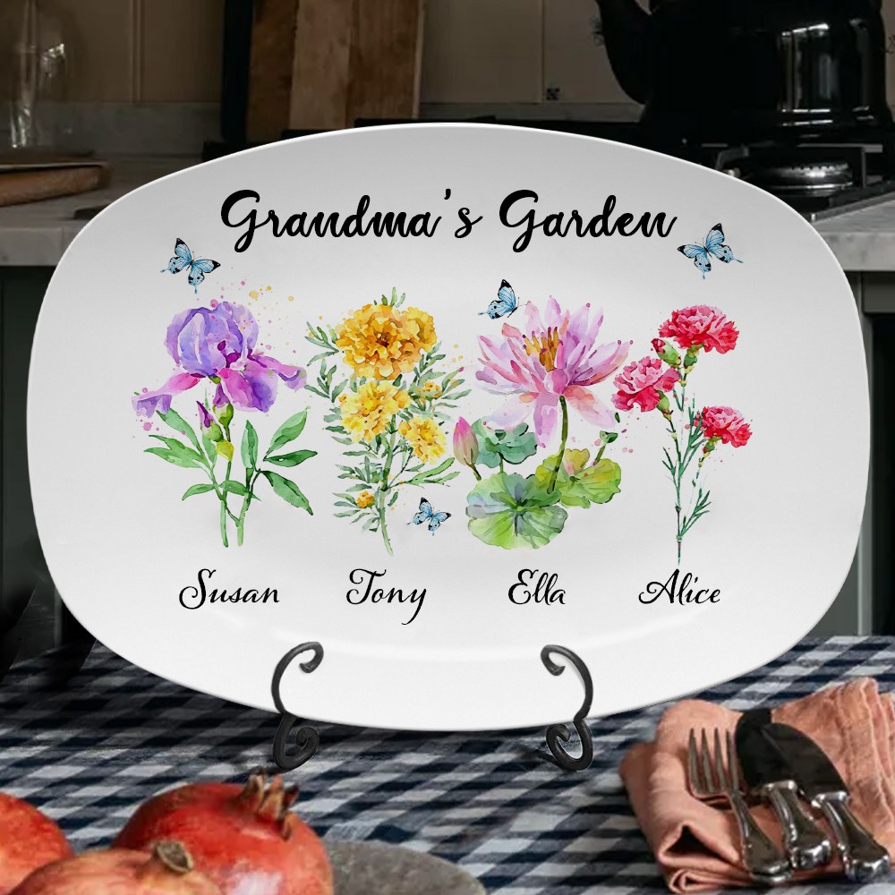 Personalised Grandma's Garden Birth Flower Platter with Names