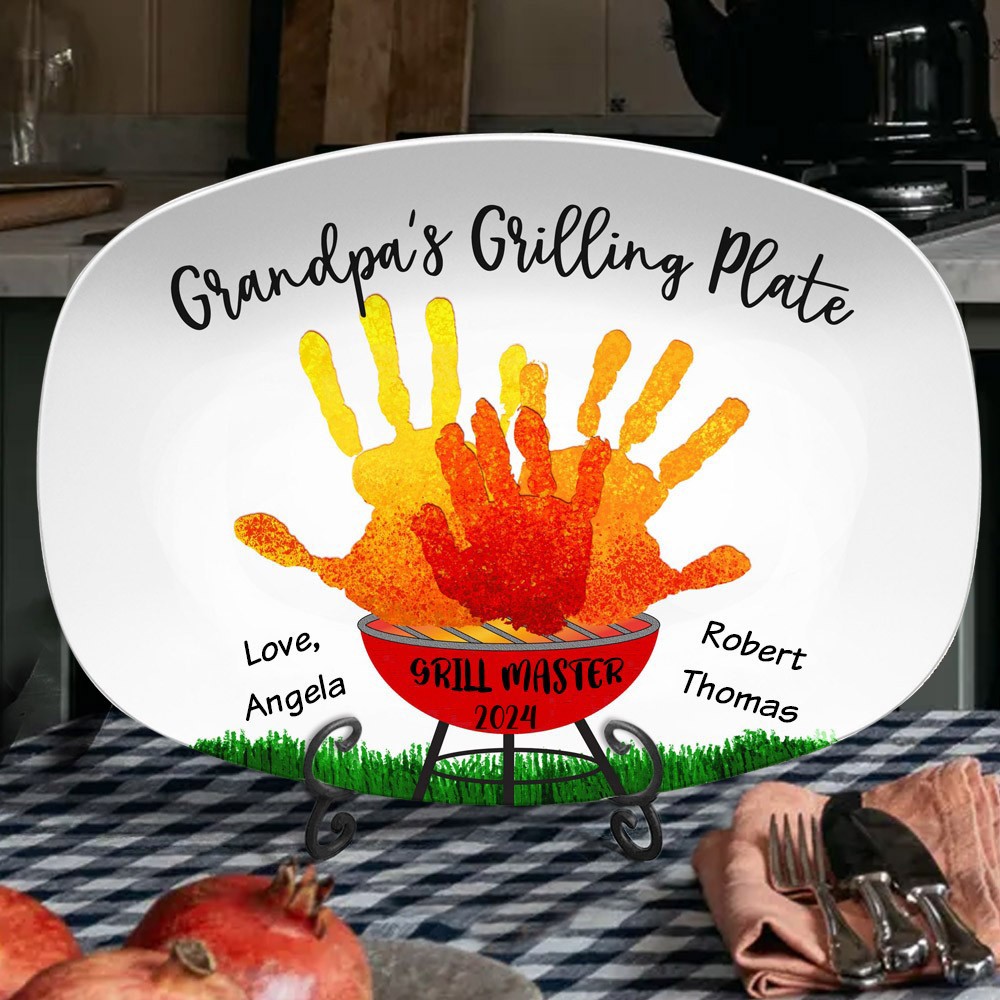 Personalised Grandpas Grilling Plate with Handprint Father's Day Gifts