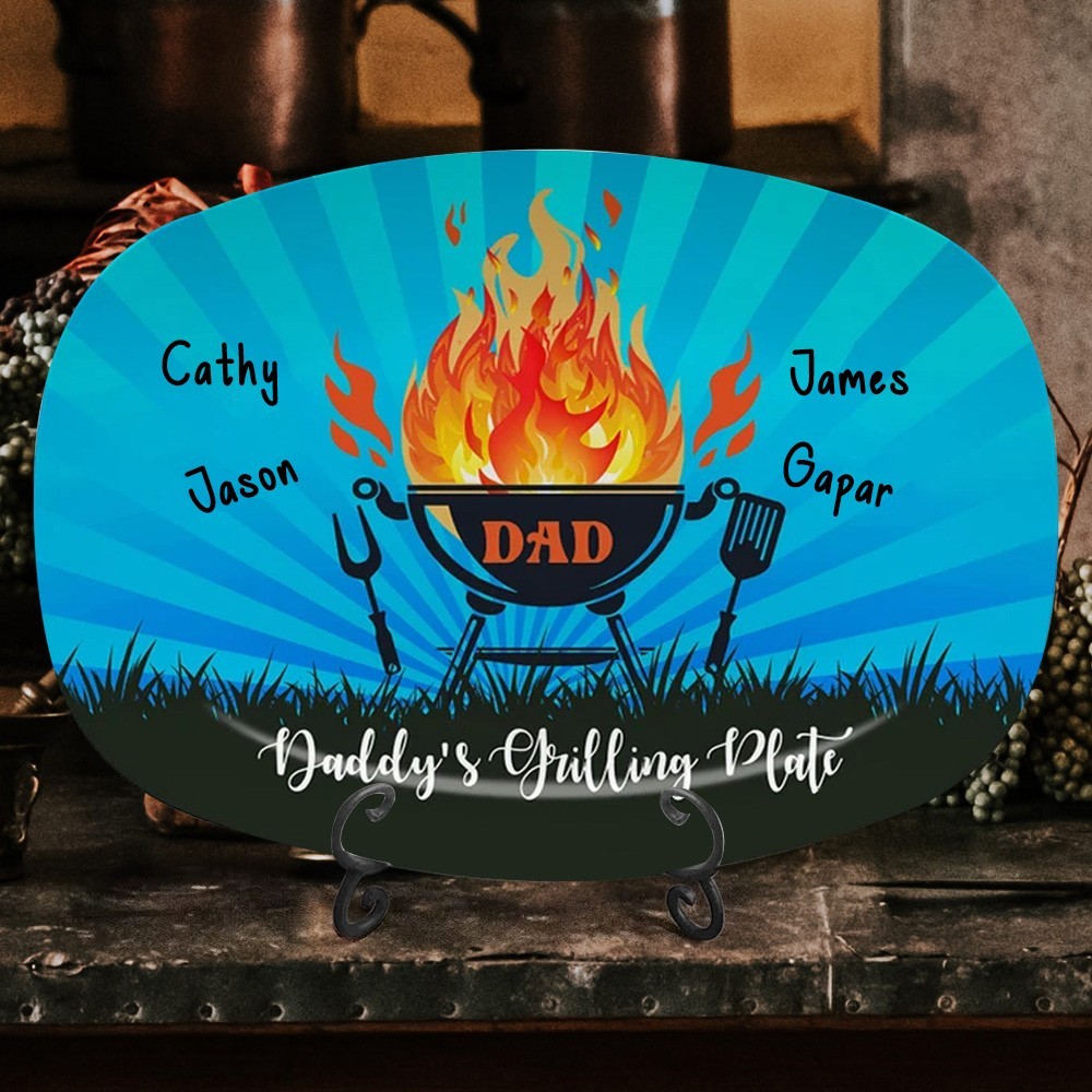Personalised Engraved Kids Names Daddy's Grilling Plate Father's Day Gift