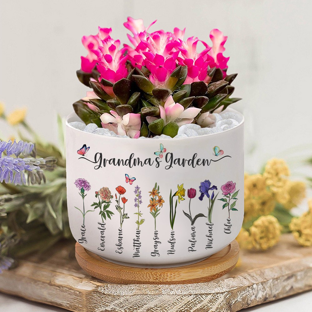 Personalised Grandma's Garden Birth Flower Succulent Pot