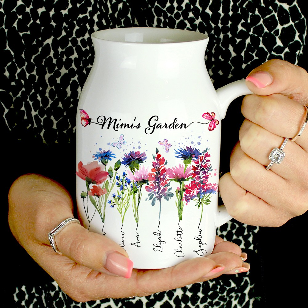 Personalised Birth Flower Vase with Engraved Names