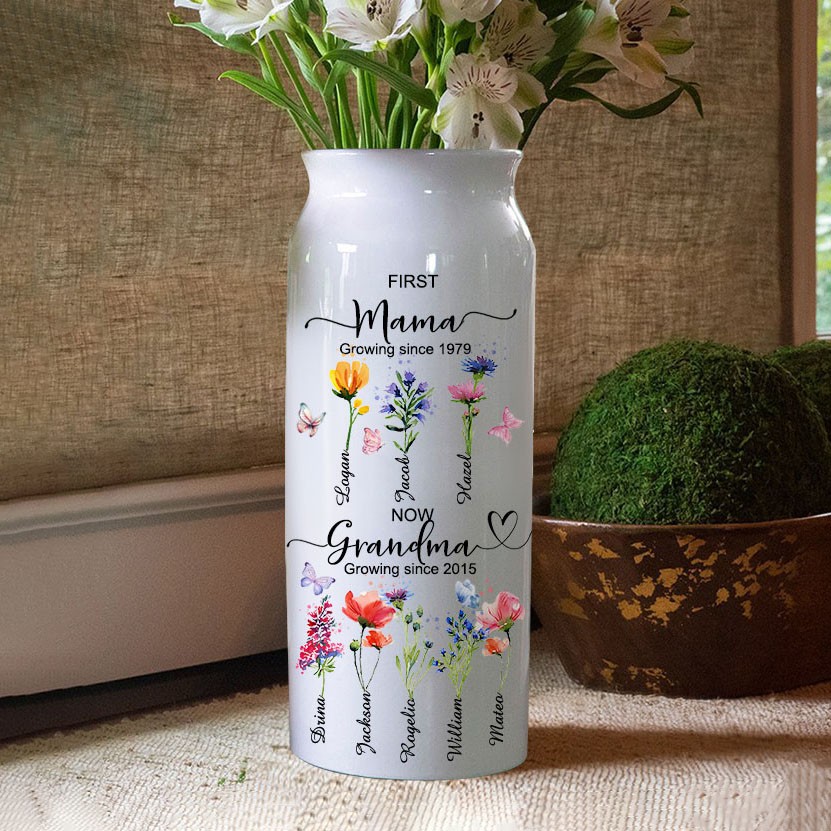 Personalised First Mama Now Grandma Birth Flower Vase Mother's Day Gift 