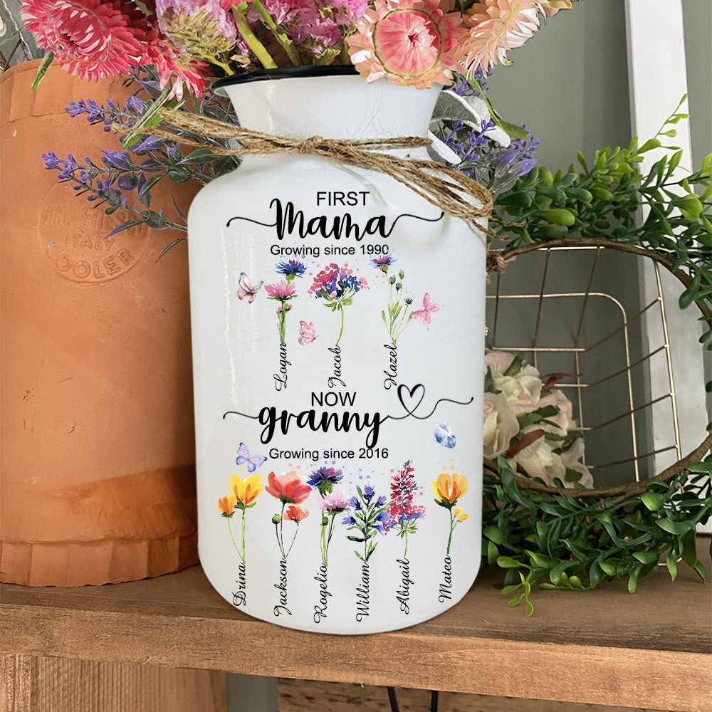 Personalised First Mama Now Granny Birth Flower Vase Mother's Day Gift 