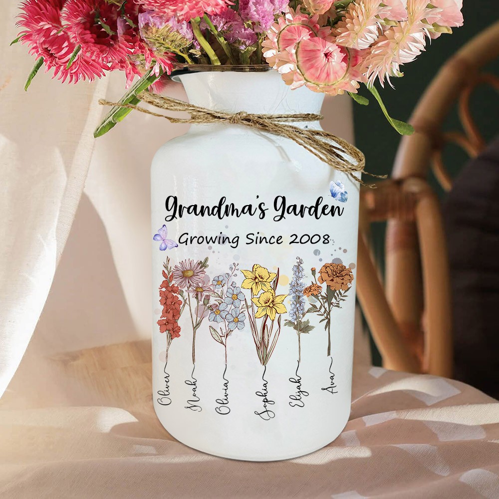 Personalised Grandma's Garden Birth Flower Vase Mother's Day Gift 