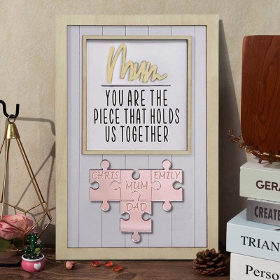 Personalised Wooden Mum Puzzle Pieces Family Sign With Acrylic Names Unique Plaque Gift For Mum Grandma Mother's Day Gift Ideas