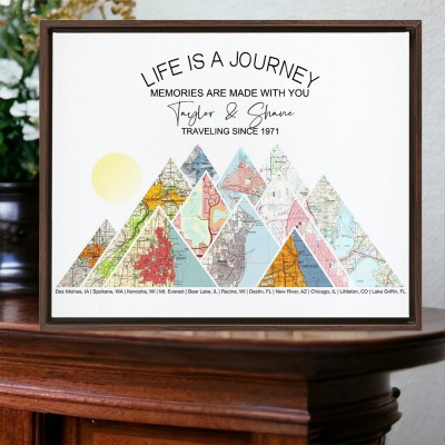 Personalised Mountain Adventure Travel Map Frame Gifts for Couple Anniversary Gift Ideas Christmas Gift