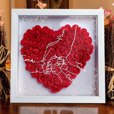 Personalised Holding Hands Mum Heart Flower Shadow Box with Kids Names Unique Gifts for Mum Grandma Mother's Day Gift