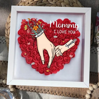 We Love You Mummy Holding Hands Flower Shadow Box with Kids Names Keepsake Gifts for Mum Grandma Mother's Day Gift