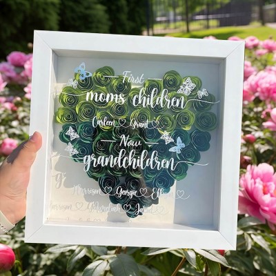 Personalised First Mum Now Grandma Flower Shadow Box with Kids Names Gifts for Mum Grandma Mother's Day Gift