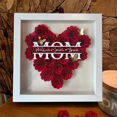 Mum Butterfly Flower Shadow Box with Kids Names Custom Gifts for Mum Grandma Mother's Day Gift