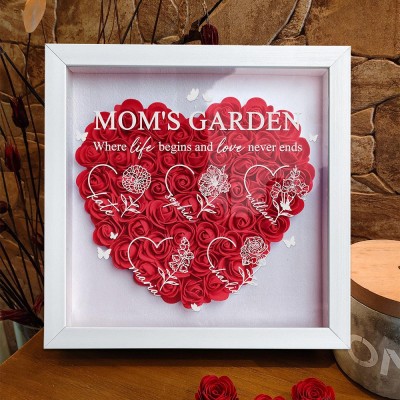 Custom Mum's Garden Birth Month Flower Shadow Box with Kids Names Gifts for Mum Grandma Mother's Day Gift
