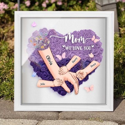 Mum We Love You Holding Hands Heart Flower Shadow Box with Kids Names Personalised Gifts for Mum Mother's Day Gift Ideas