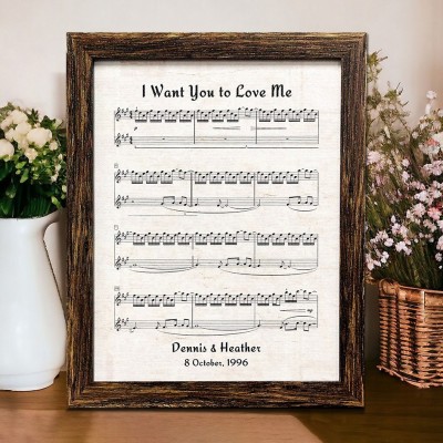 Song Lyrics on Cotton Sheet Custom Wooden Sheet Music Frame Gift Ideas for Couples Wedding Anniversary Gifts