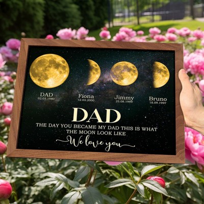 The Day You Became My Dad Personalised Moon Phase Frame with Kids Names Gifts for Dad Father's Day Gift