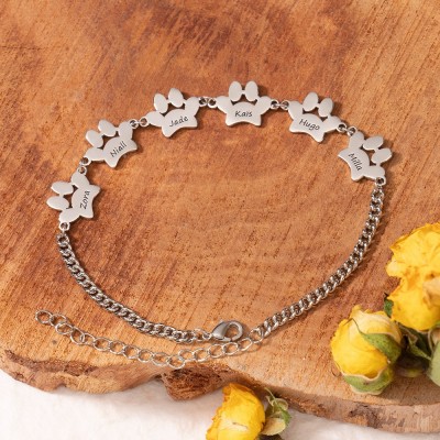Personalised Elegant Dog Paw Print Name Bracelet Gift for Dog Owners Pet Lover Gifts Birthday Gift Ideas