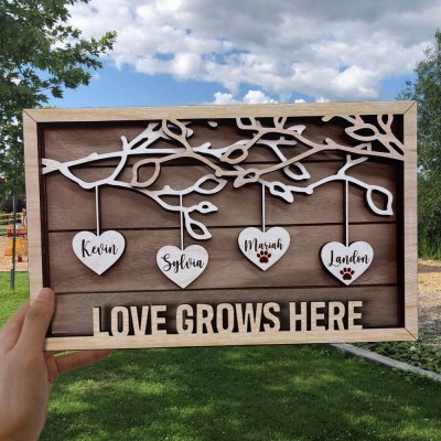 Personalised Wood Family Tree Sign Engraved with Kids Names Anniversary Gifts Christmas Gift for Grandma Mum Family