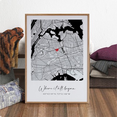 Personalised Street Map Print Frame Unique Gift for Couples Anniversary Gift for Her Him