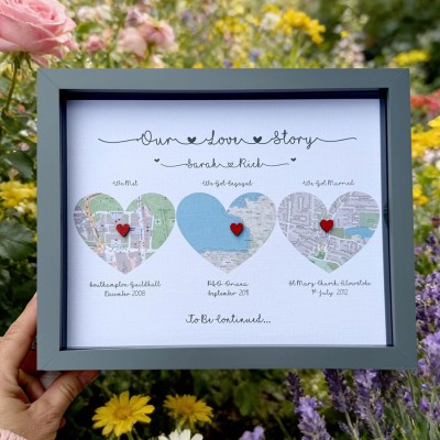 Personalised Our Love Story Location Map Frame Gifts for Couples Wedding Anniversary Gift Valentine's Day Gifts