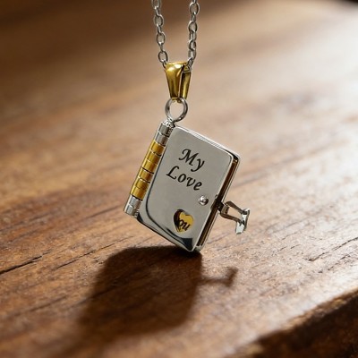 Personalised My Love Book Locket Necklace Anniversary Gift for Her Valentine's Day Gifts for Girlfriend Wife