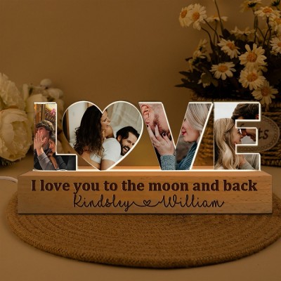 Personalised I Love You To The Moon and Back Photo Collage Night Light for Couples Anniversary Gifts for Her Valentine's Day Gift