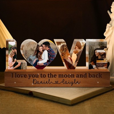 I Love You To The Moon and Back Photo Collage Night Light Custom Couples Gift Anniversary Gifts Valentine's Day Gift for Her Him