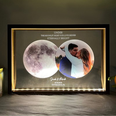 Personalised Moon Phase Frame Night Light with Photo Keepsake Gifts for Couple Anniversary Gift for Him Her Valentine's Day Gifts