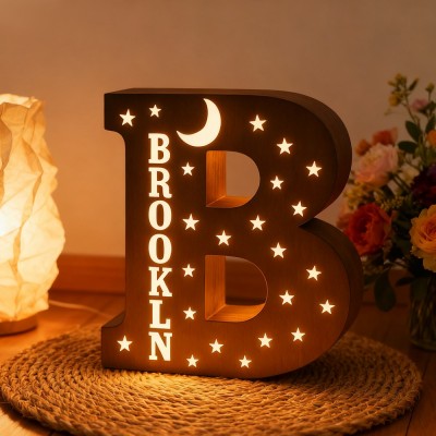 Personalised Wooden Initial Night Light Keepsake Gift for Kids Baby Shower Gift Christmas Gifts