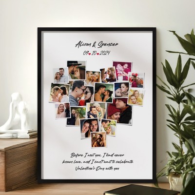Custom Heart Shape Photo Collage Print Frame Gifts for Couples Anniversary Gift Unique Valentine's Day Gifts