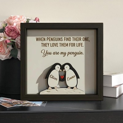 Personalised Couple Penguin Print Frame with Name Unique Gift for Girlfriend Boyfriend Anniversary Gift Valentine's Day Gifts